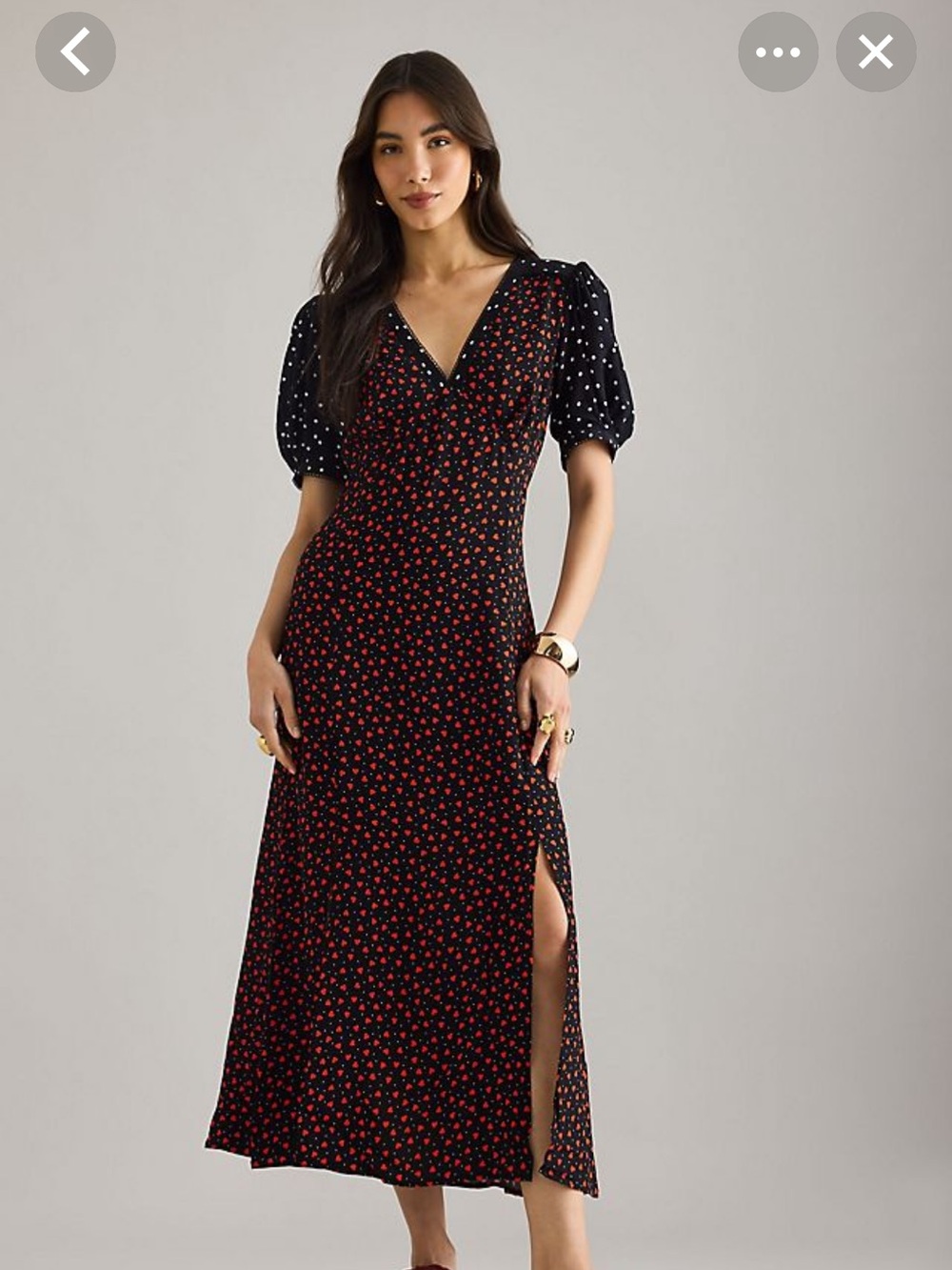 Maeve V-neck A-Line Midi Dress with Puff Sleeves